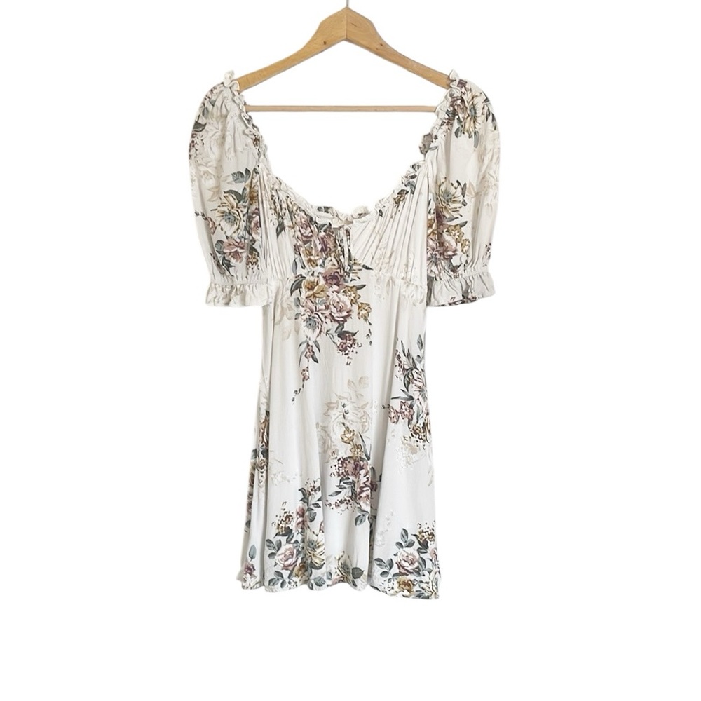 Auguste The Label Alice Annika Ivory Floral Puff Sleeve Mini Dress size XS